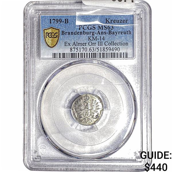 1799-B Brandenburg-Ans-Bayreuth 1 Silver Kreuzer PCGS MS63