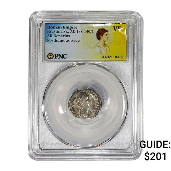 Roman Faustina Sr.,AD 138-140/1 Silver Denarius VF