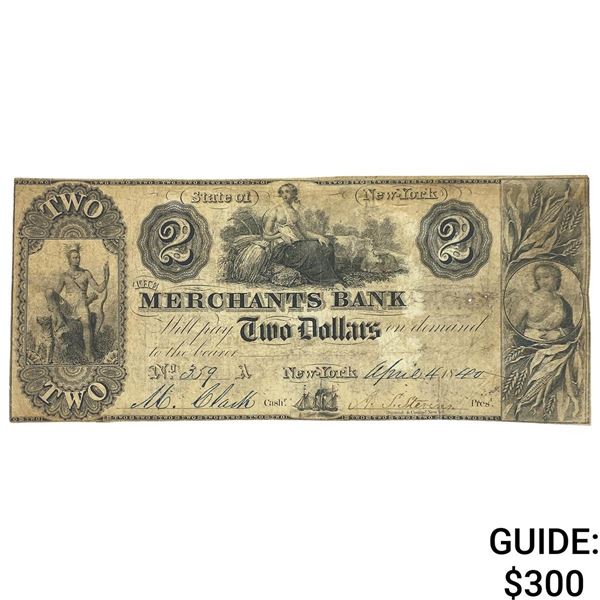 1840 $2 Merchants Bank of New York Note