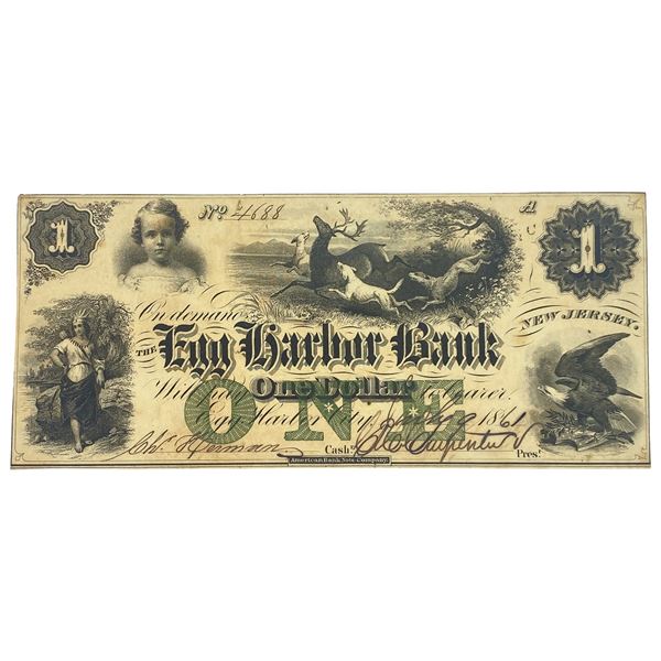 1861 $1 Egg Harbor Bank of New Jersey Banknote UNC