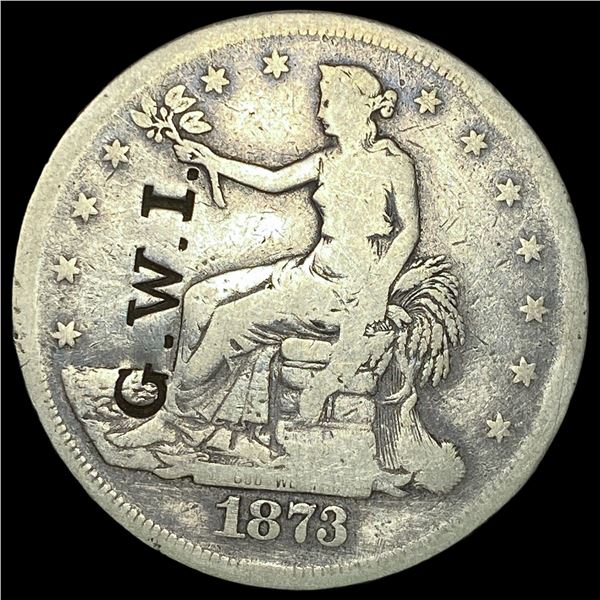 1873 Silver Trade Dollar LIGHTLY CIRCULATED Counterstamp