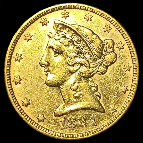 1884 Liberty Head Gold $5 Half Eagle CLOSELY UNCIRCULATED