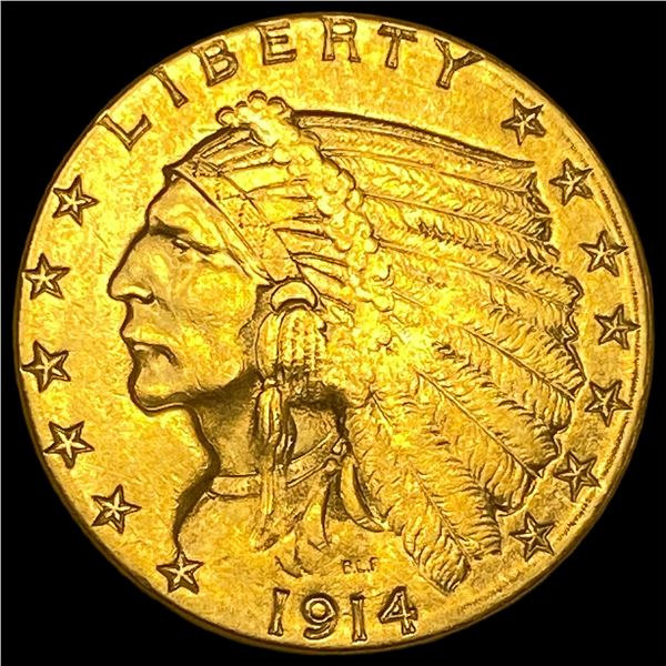 1914-D Indian Head $2.5 Gold Quarter Eagle CLOSELY UNCIRCULATED