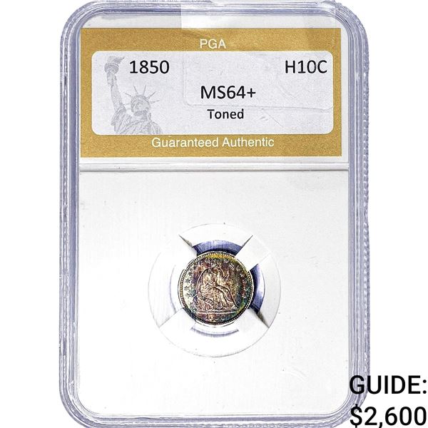 1850 Seated Liberty Half Dime PGA MS64+ Toned
