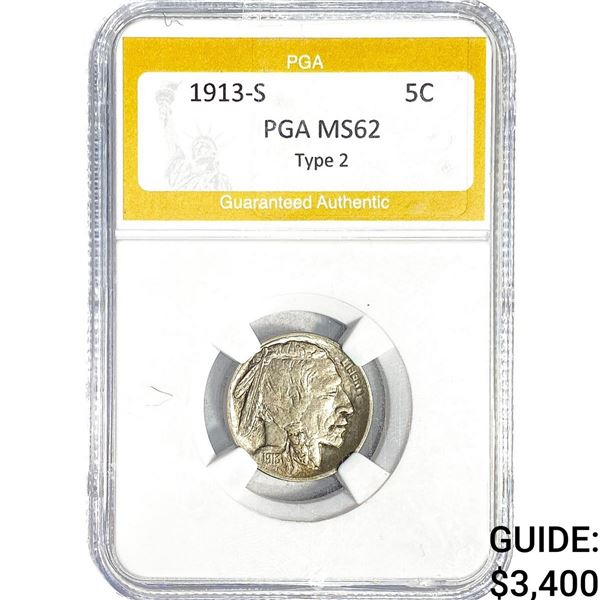1913-S ty 1 Buffalo Nickel PGA MS62