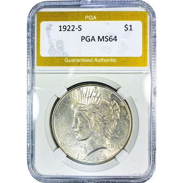 1922-S Silver Peace Dollar PGA MS64