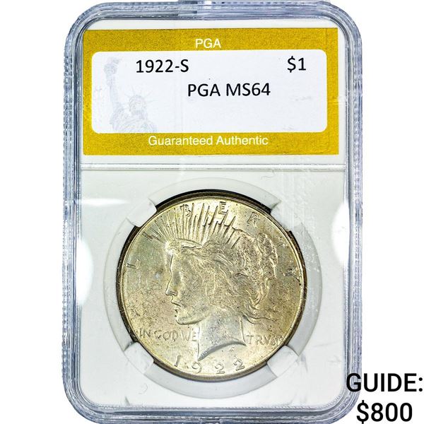 1922-S Silver Peace Dollar PGA MS64