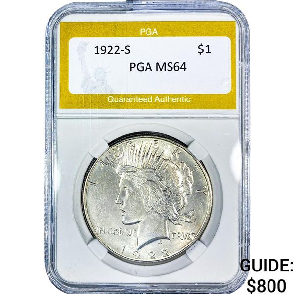 1922-S Silver Peace Dollar PGA MS64