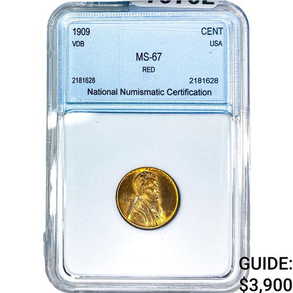 1909 VDB Wheat Cent NNC MS67 RD