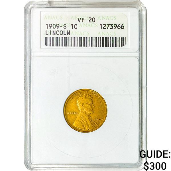1909-S Wheat Cent ANACS VF20