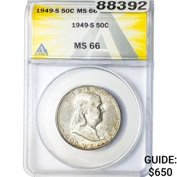 1949-S Franklin Half Dollar ANACS MS66