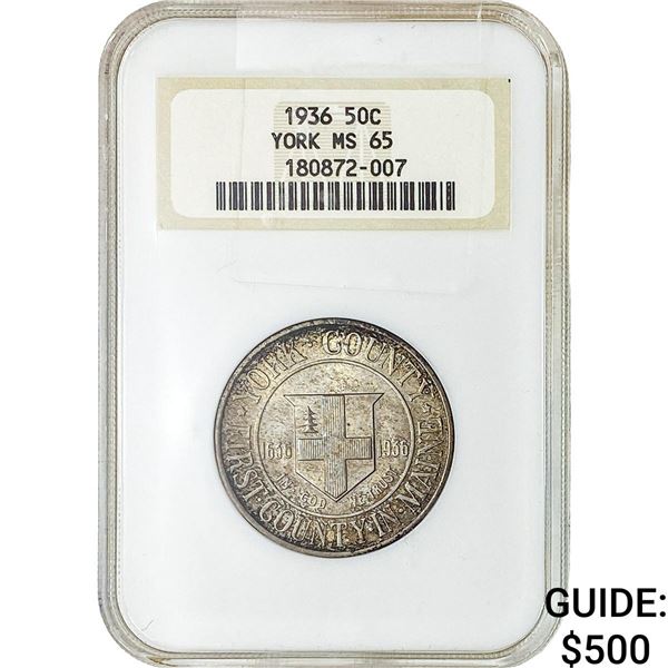 1936 York Half Dollar NGC MS65