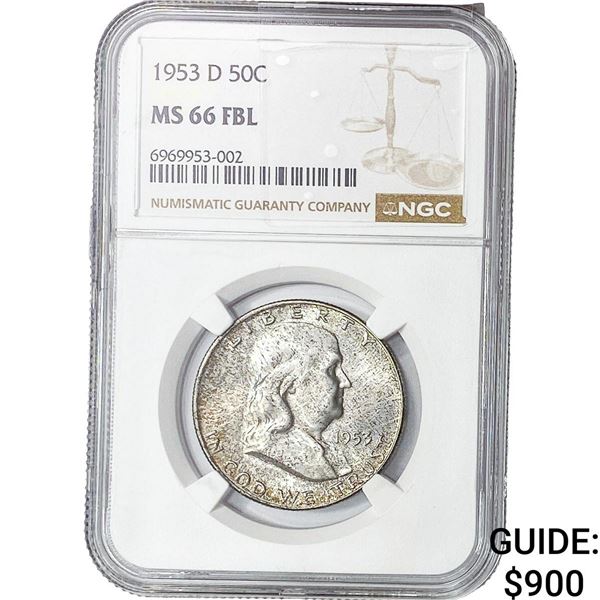 1953-D Franklin Half Dollar NGC MS66 FBL