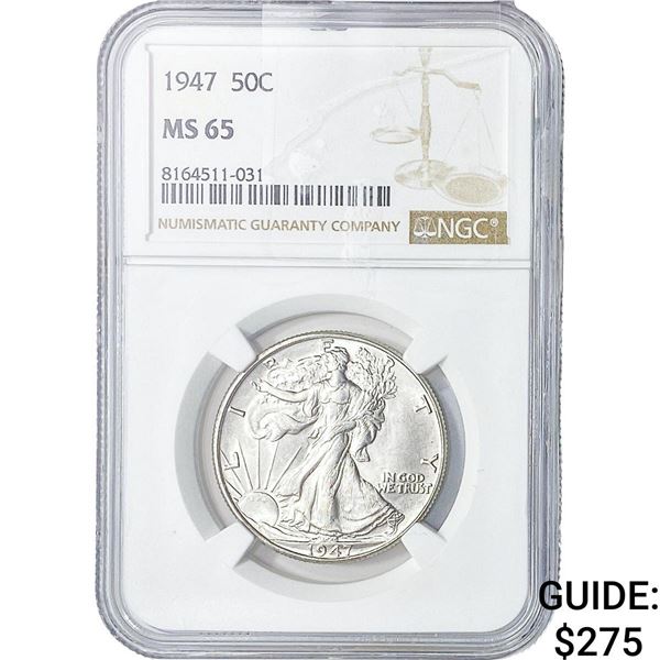 1947 Walking Liberty Half Dollar NGC MS65