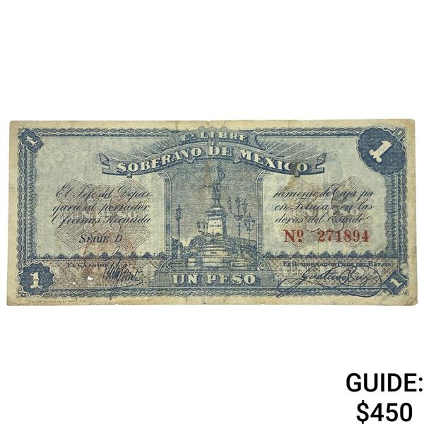1915 Free and Sovereign State of Mexico 1 Peso