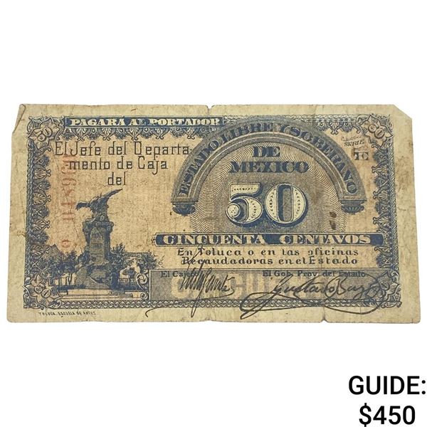 1915 Free & Sovereign State of Mexico 50 Centavos
