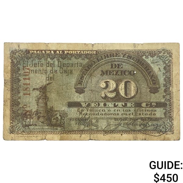 1915 Free & Sovereign State of Mexico 20 Centavos