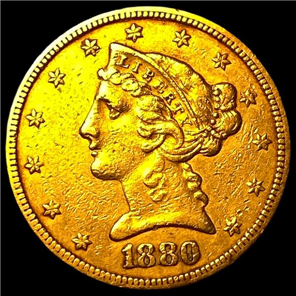 1880 $5 Liberty Head Half Eagle CLOSELY  UNCIRCULATED