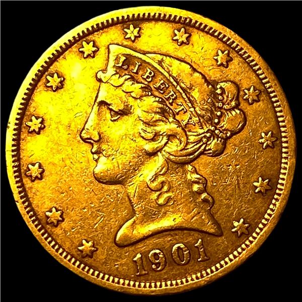 1901-S Liberty Head Half Eagle $5 Gold  CLOSELY UNCIRCULATED