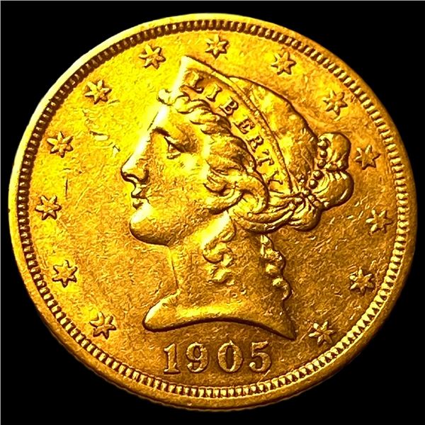 1905-S Gold $5 Liberty Half Eagle CHOICE AU