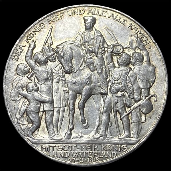 1913 Germany Silver 3 Mark Prussia.  UNCIRCULATED