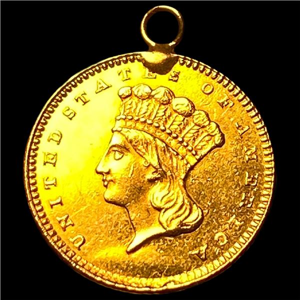 1861 Gold $1 Indian Princess Head (holed).  UNCIRCULATED