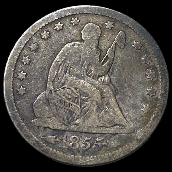 1855 Arrows Seated Liberty Quarter NICELY  CIRCULATED