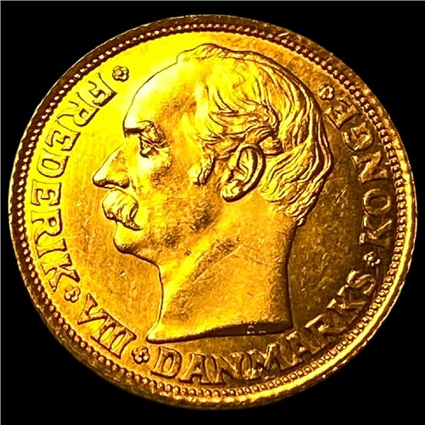 1908 Denmark Gold 10 Kroner Frederick VIII GEM BU