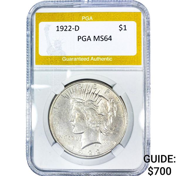 1922-D Silver Peace Dollar PGA MS64