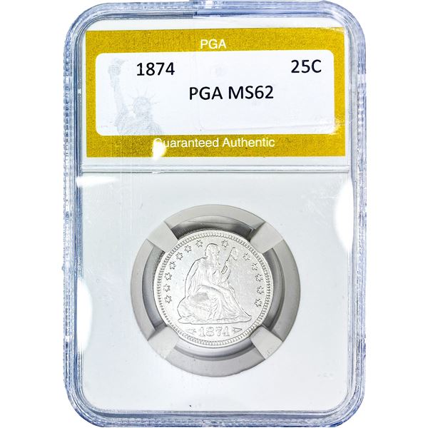 1874 Seated Liberty Quarter PGA MS62