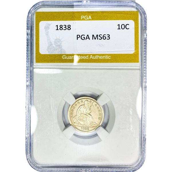 1838 Seated Liberty Dime PGA MS63
