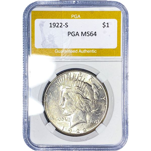 1922-S Silver Peace Dollar PGA MS64