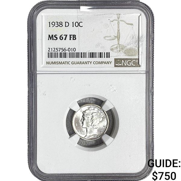 1938-D Mercury Silver Dime NGC MS67 FB