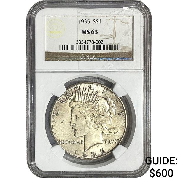 1935 Silver Peace Dollar NGC MS63