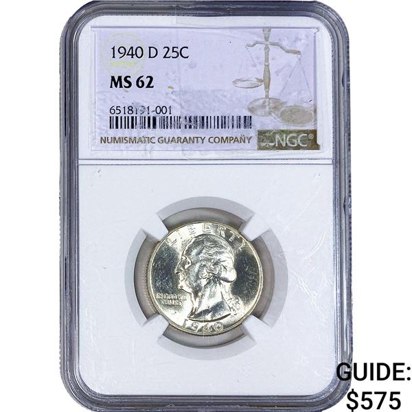 1940-D Washington Silver Quarter NGC MS62