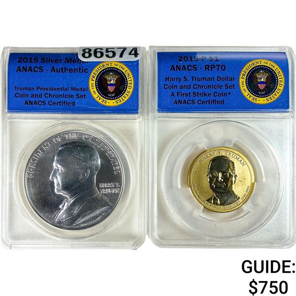 [2 Coins] 2015 Harry S.Truman S$1Medal Coin&Chronicle Set ANACS RP70