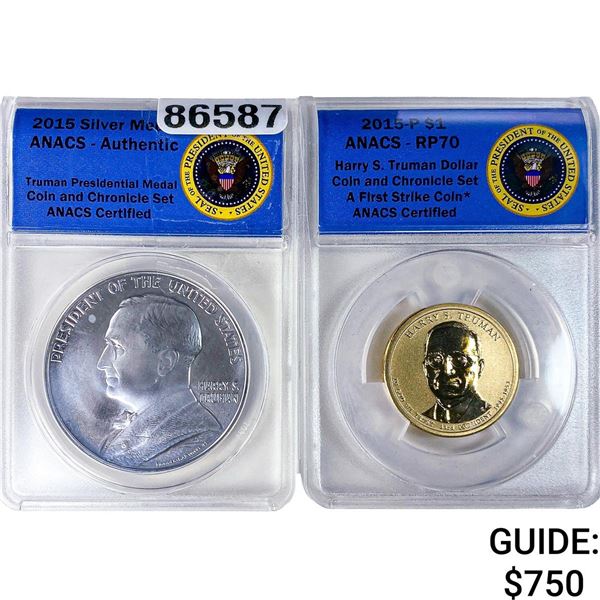 [2 Coins] 2015 Harry S.Truman S$1Medal Coin&Chronicle Set ANACS RP70