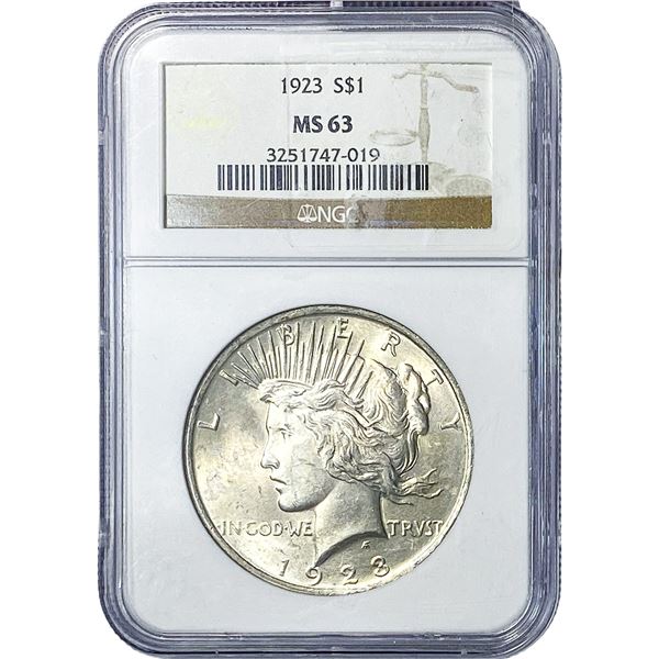 1923 Silver Peace Dollar NGC MS63