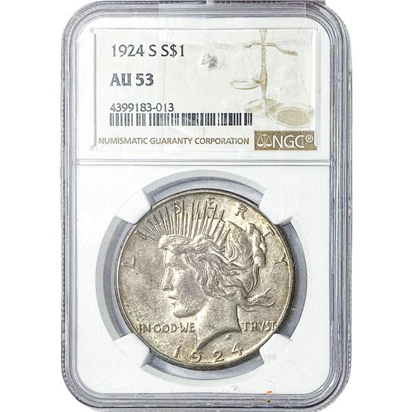 1924-S Silver Peace Dollar NGC AU53
