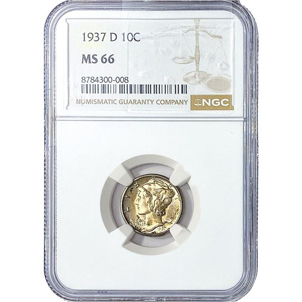 1937-D Mercury Silver Dime NGC MS66
