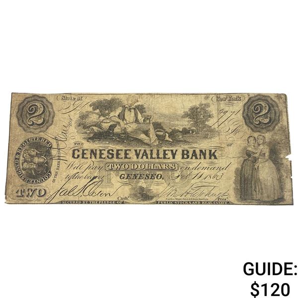1863 $2 Genesse Valley Bank NY Banknote