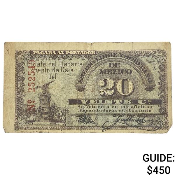 1915 Free&Sovereign State of Mexico 20 Centavos