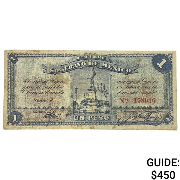 1915 Free and Sovereign State of Mexico 1 Peso
