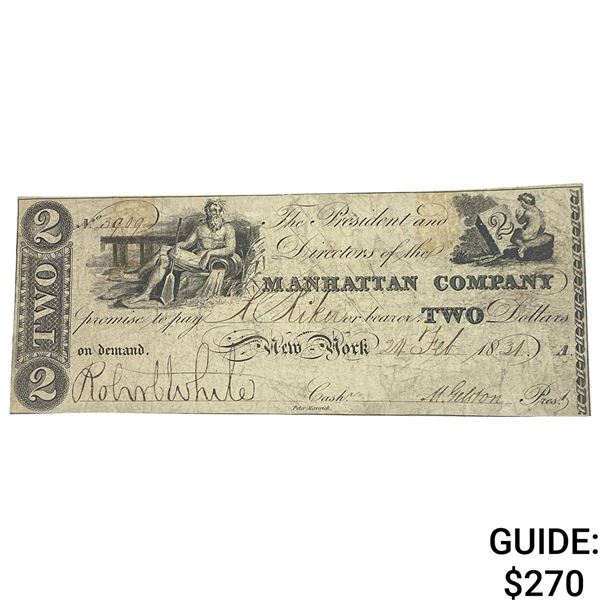 1831 Bank of the Manhattan Company Obs. Banknote