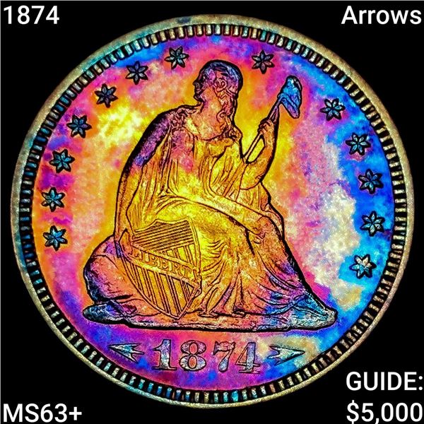 1874 Arrows Seated Liberty Quarter CHOICE BU+