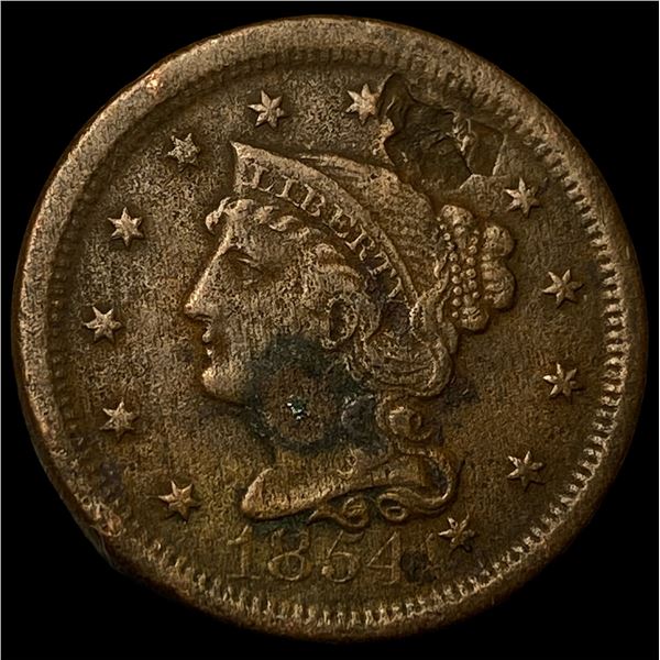 1854 Braided Hair Large Cent CLOSELY  UNCIRCULATED