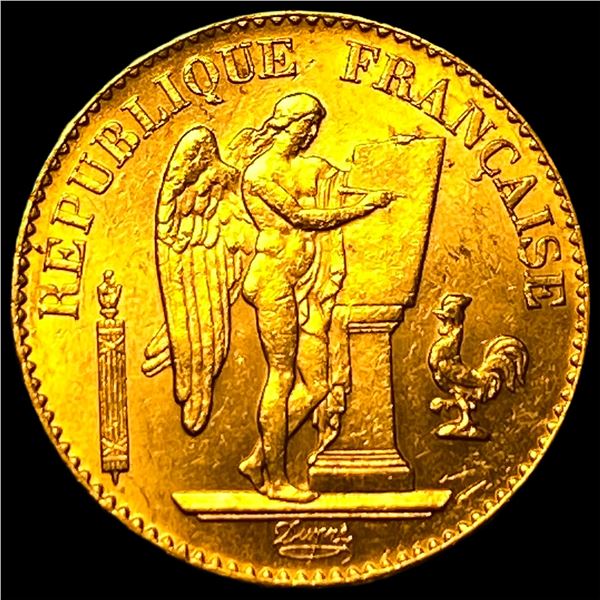 1897-A .1867oz Gold 20 Francs Angel France CHOICE BU