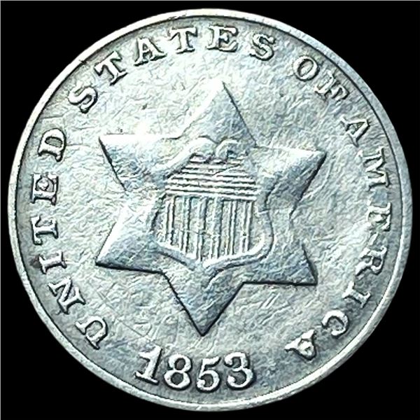 1853 Silver Three-Cent Piece CHOICE AU