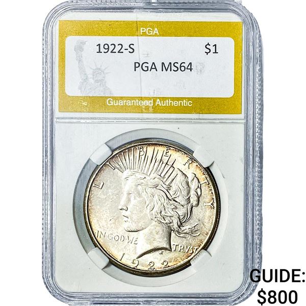 1922-S Silver Peace Dollar PGA MS64