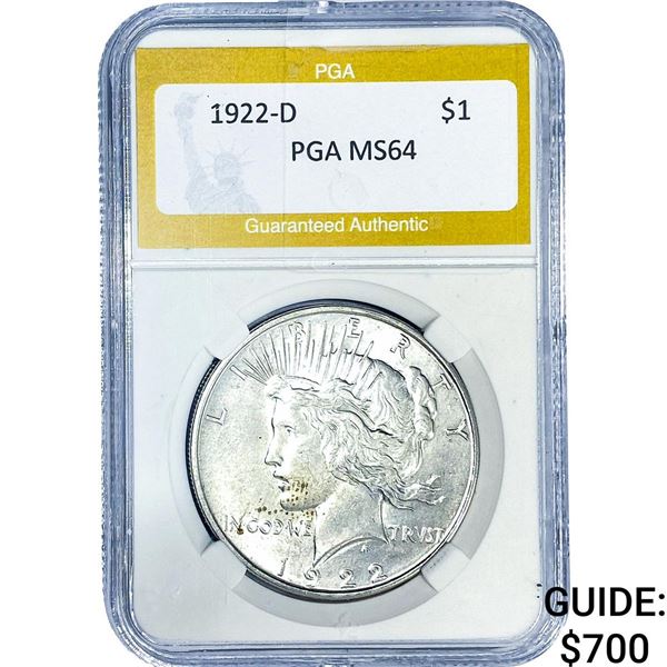 1922-D Silver Peace Dollar PGA MS64